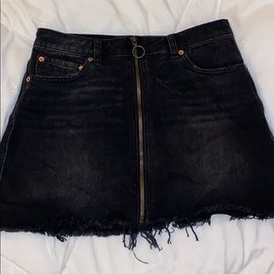 Free People distressed black denim skirt.